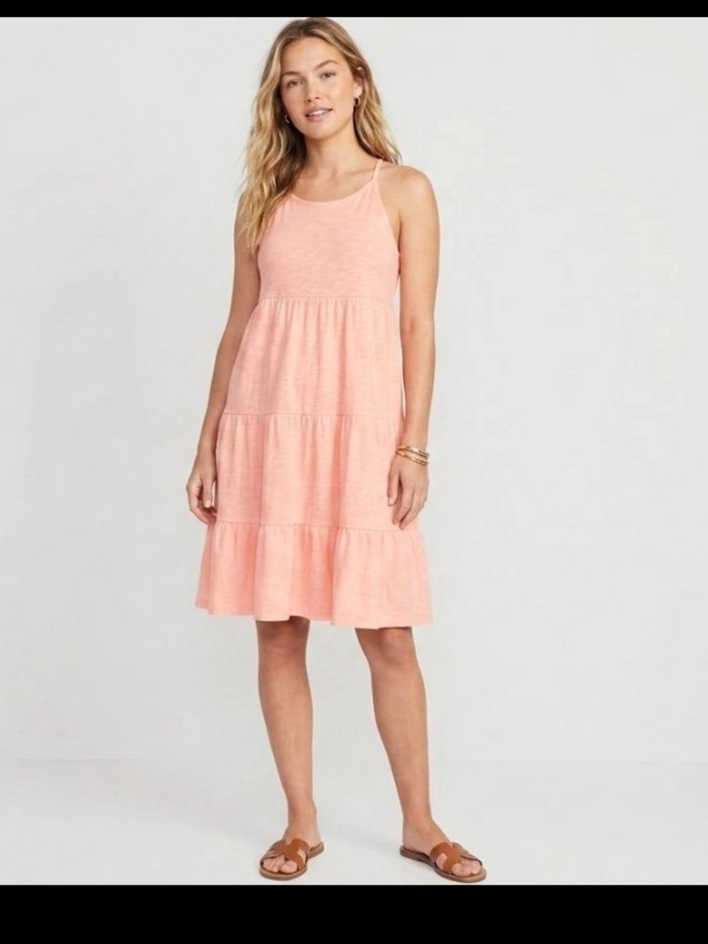 Old Navy Finely Strap Summer Maxi Dress with Ruffle Asymmetrical Light Orange